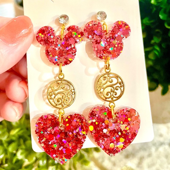 Acrylic Mickey and Heart Earrings - Picture 2 of 3